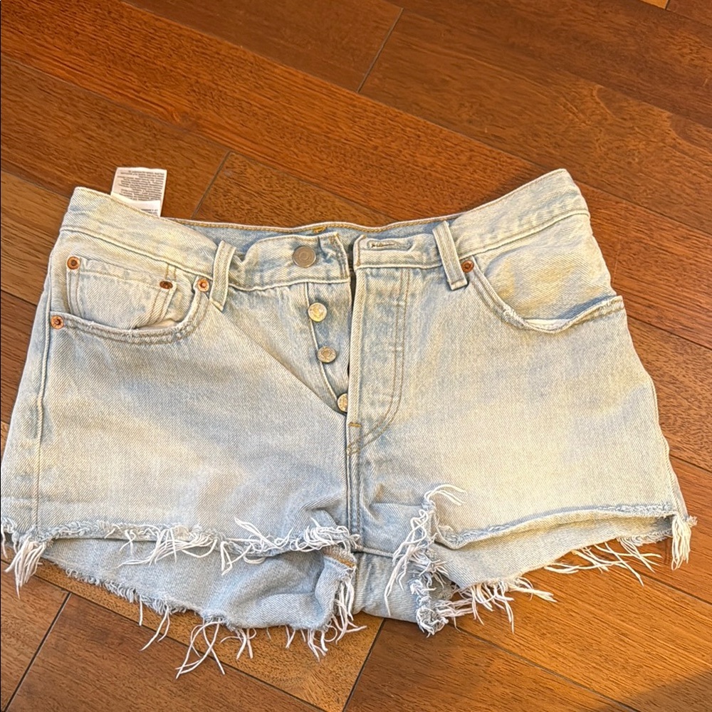 Levi's Light Blue Frayed Jean Shorts